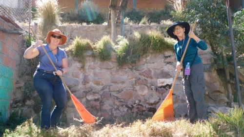 Saundra and Risa cleaning enclosure